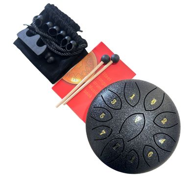 Rain Drum – 6"-Black Steel Percussion Instrument with Mallet – Soothing Sound Toy for Kids &amp; Adults