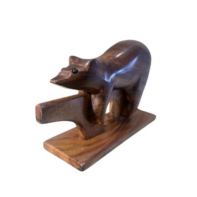 Albizia Wood Bear Figurine – Handcrafted Wooden Bear Sculpture