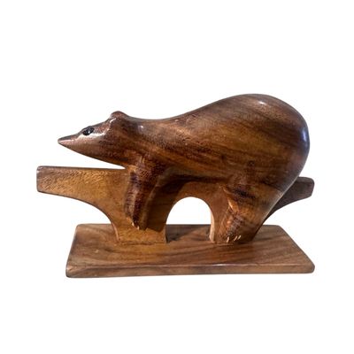 Albizia Wood Bear Figurine – Handcrafted Wooden Bear Sculpture