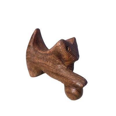 Albizia Wood Cat Figurine – Handcrafted Wooden Cat Sculpture