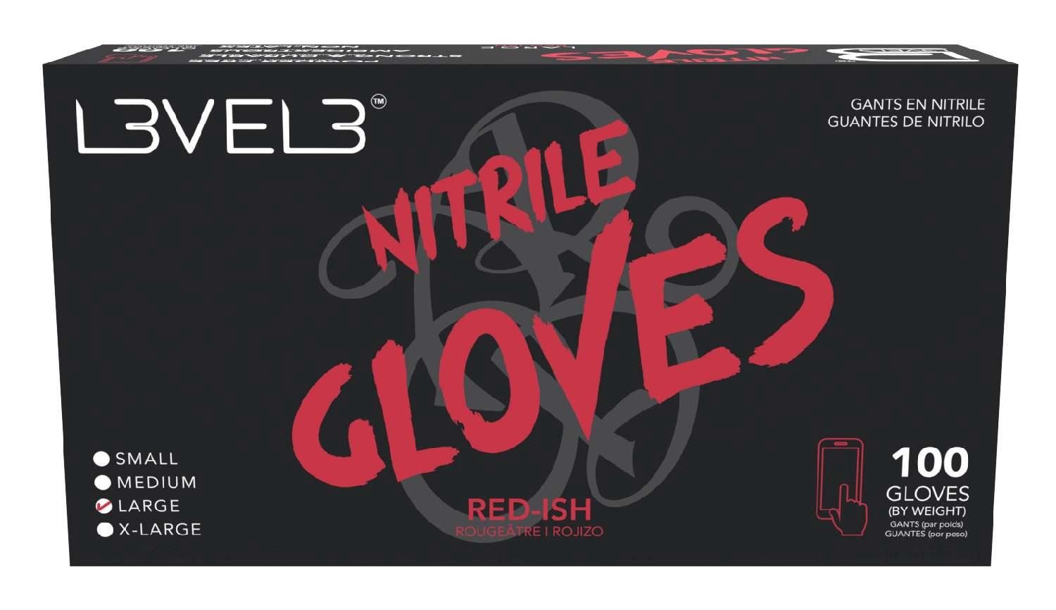 LEVEL3 NITRILE GLOVES RED [LARGE] 100 PC