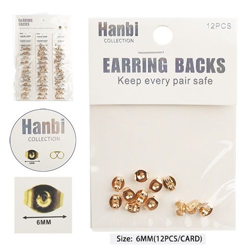 HANBI COLLECTION BUTTERFLY EARRING BACKS GOLD 1DZ 6MM