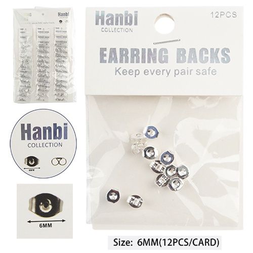 HANBI COLLECTION BUTTERFLY EARRING BACKS SILVER 1DZ 6MM