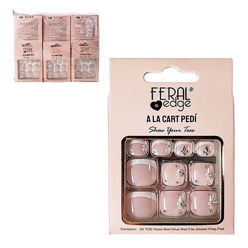 HIGH QUALITY PRESS ON TOE NAILS FRENCH TIP WITH JEWEL