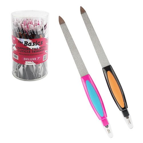 LQQKS DELUXE 7" SAPPHIRE FILE W/CUTICLE TRIMMER 48PC/JAR