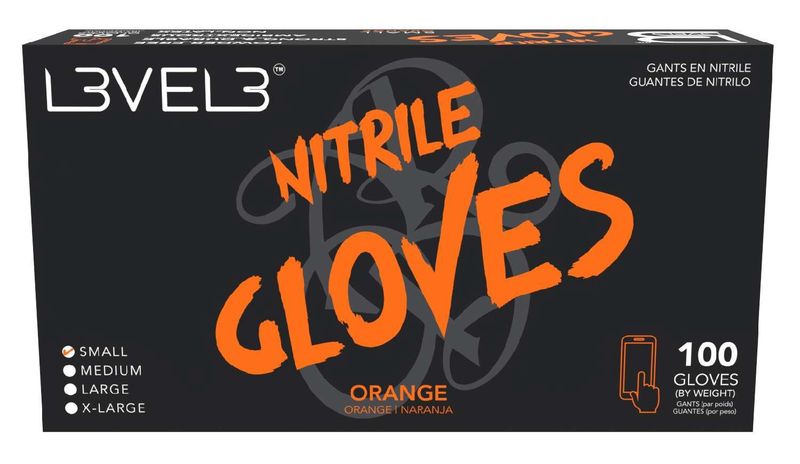 LEVEL3 NITRILE GLOVES ORANGE [SMALL] 100 PC
