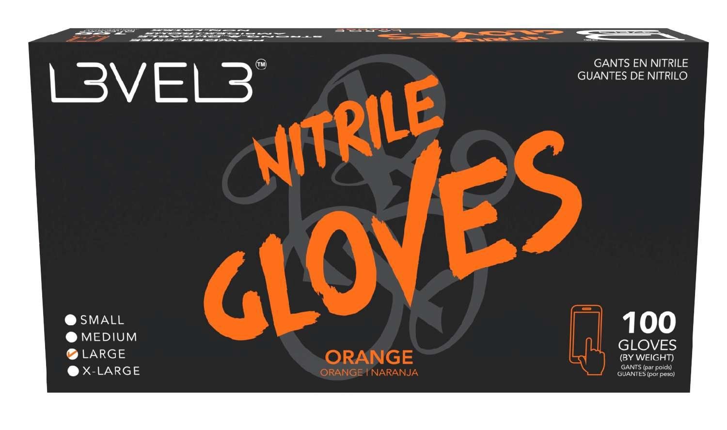 LEVEL3 NITRILE GLOVES ORANGE [LARGE] 100 PC