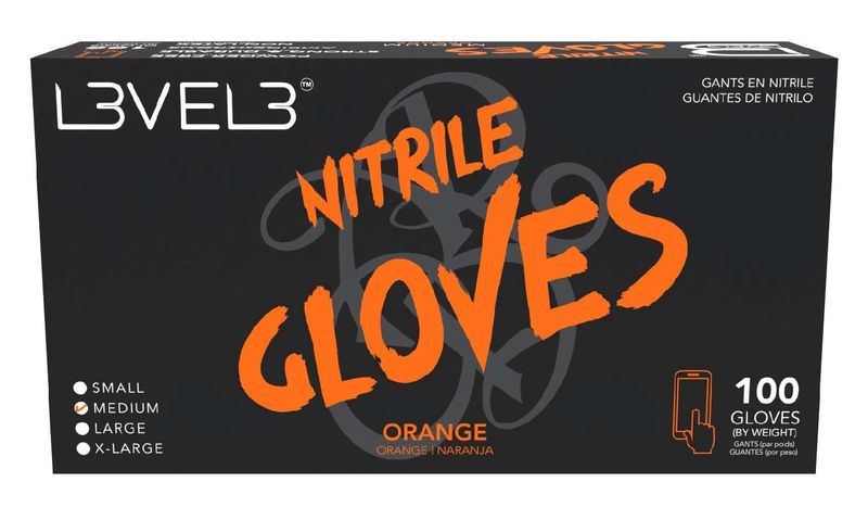 LEVEL3 NITRILE GLOVES ORANGE [MEDIUM] 100 PC