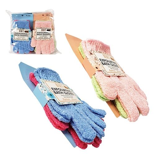 BATH GLOVES HOT PINK&amp;BLUE PINK&amp;GREEN (6 CARD / 2PAIR/CARD)