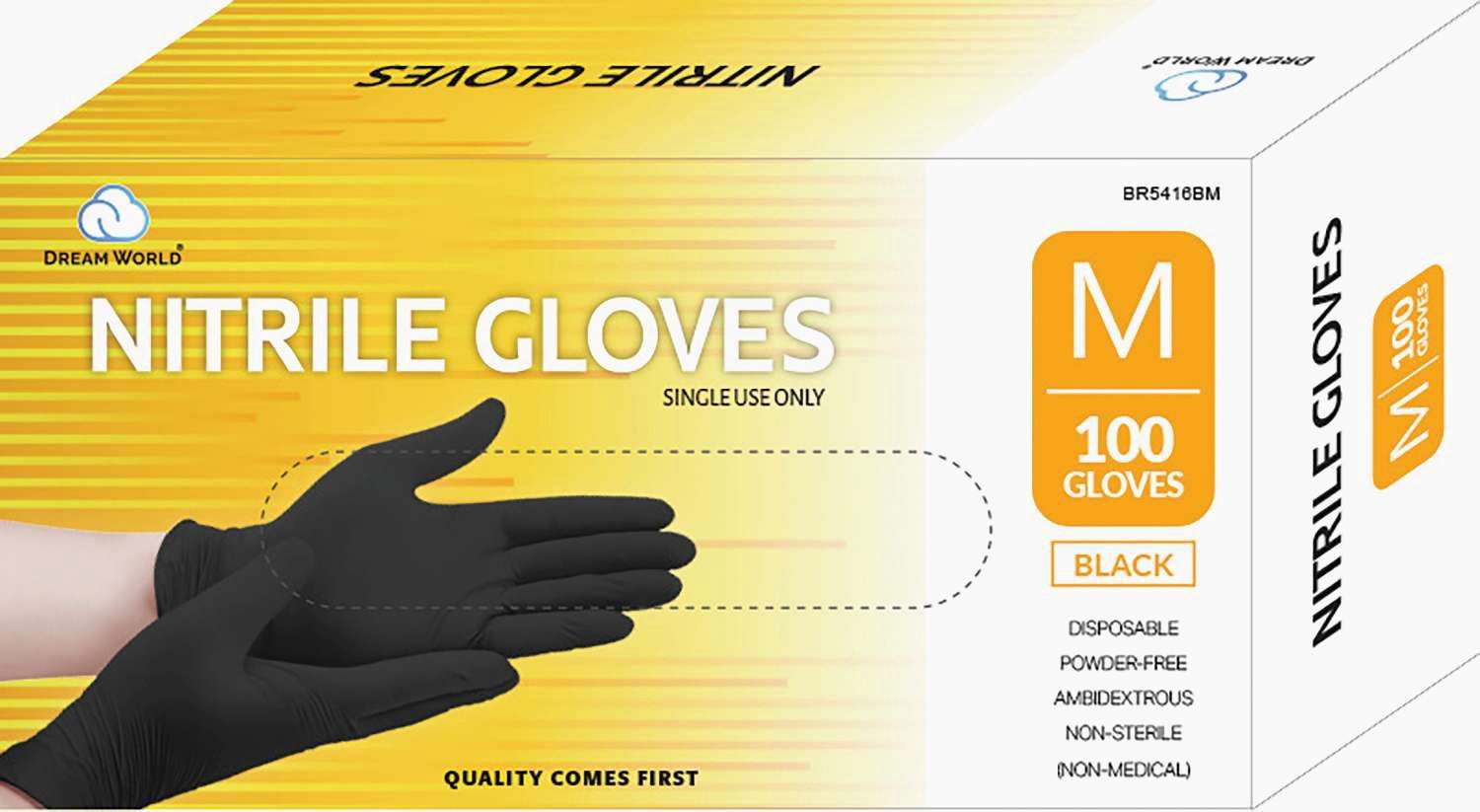 DREAM GLOVES NITRILE 100PC/BX BLACK MEDIUM