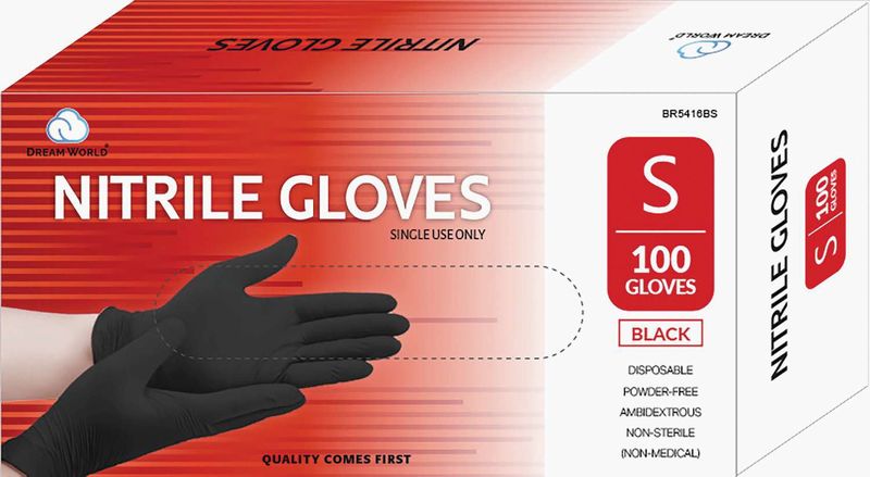DREAM GLOVES NITRILE 100PC/BX BLACK SMALL