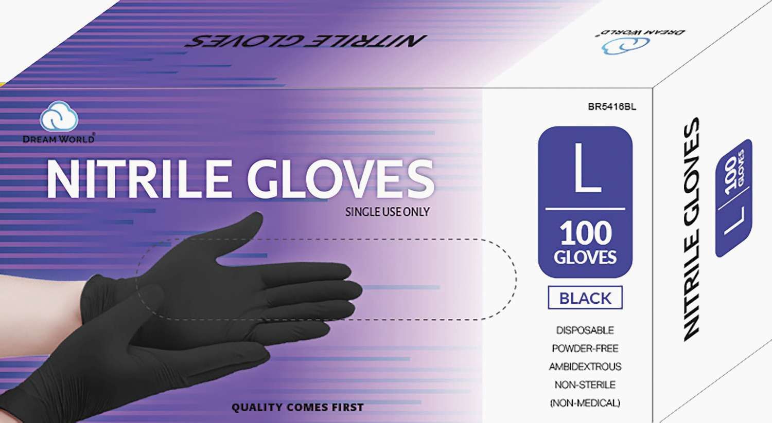 DREAM GLOVES NITRILE 100PC/BX BLACK LARGE