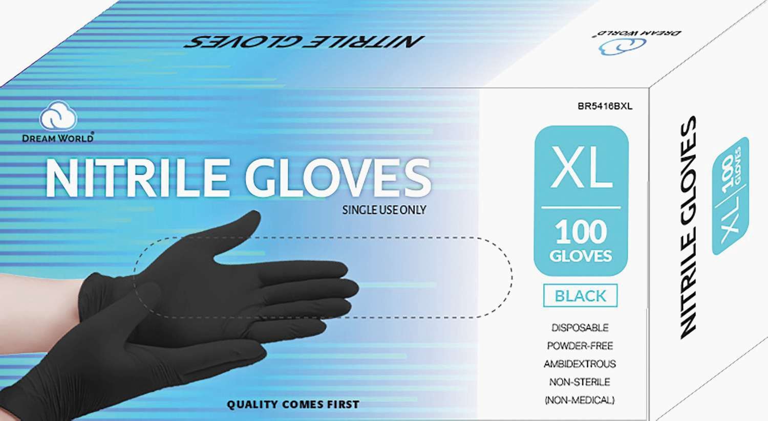 DREAM GLOVES NITRILE 100PC/BX BLACK X/LARGE