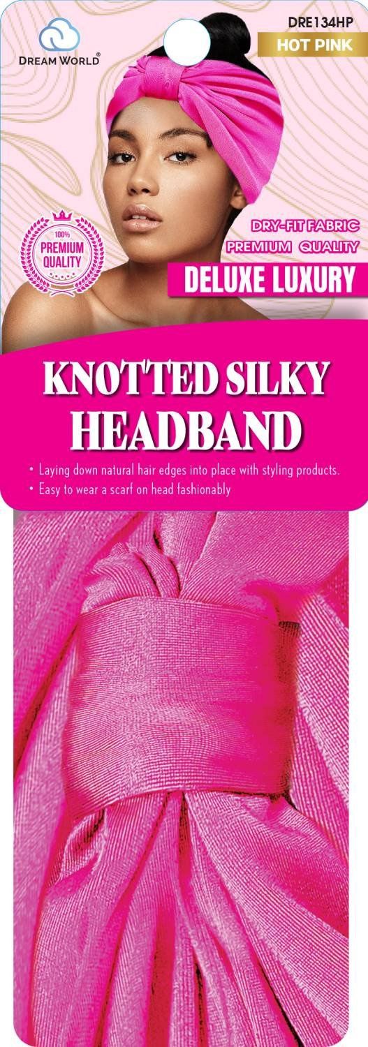 DREAM W-KNOTTED SILKY HEADBAND HOT PINK