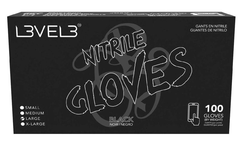 LEVEL3 NITRILE GLOVES BLACK [LARGE] 100 PC