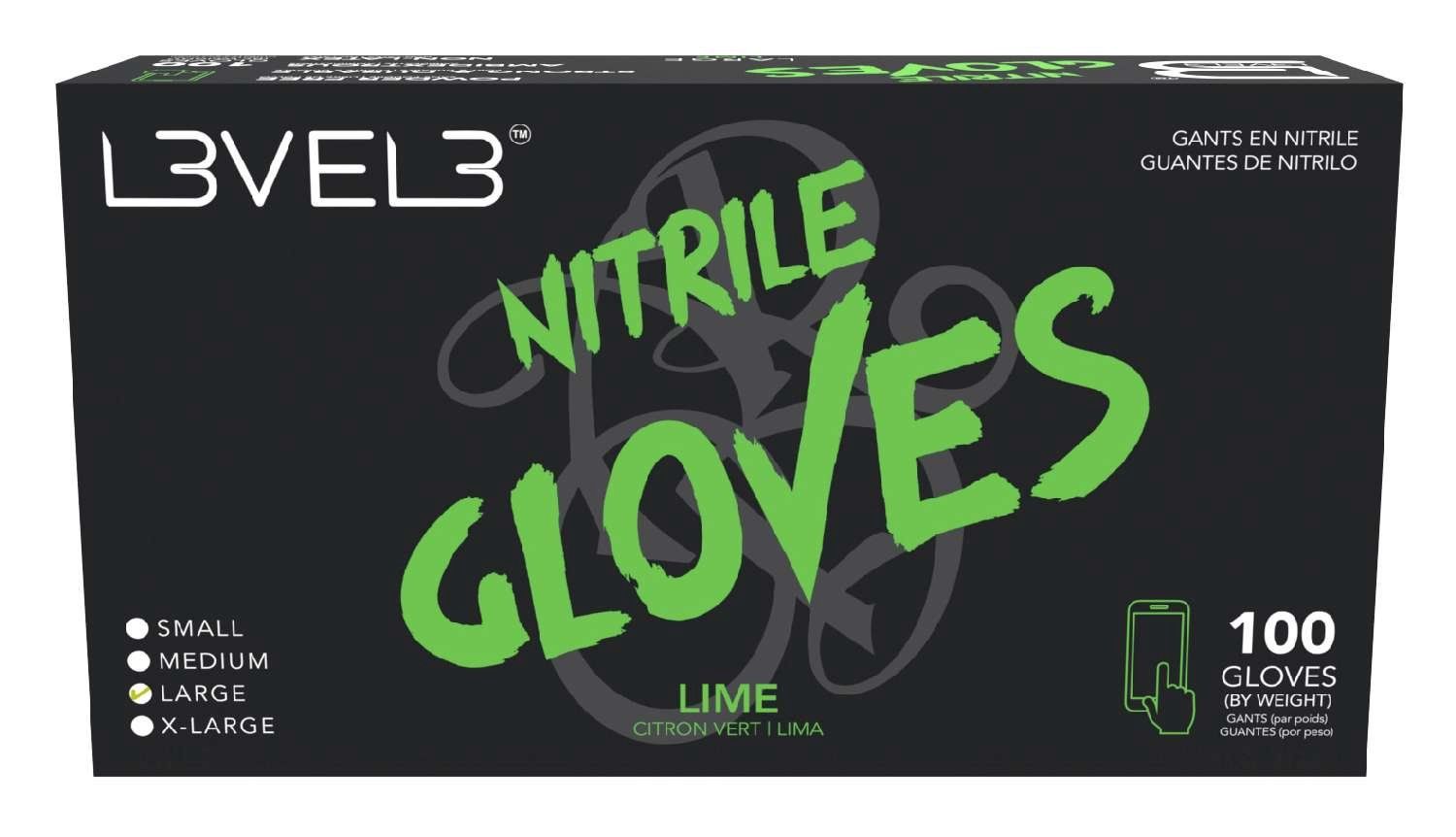 LEVEL3 NITRILE GLOVES LIME [LARGE] 100 PC
