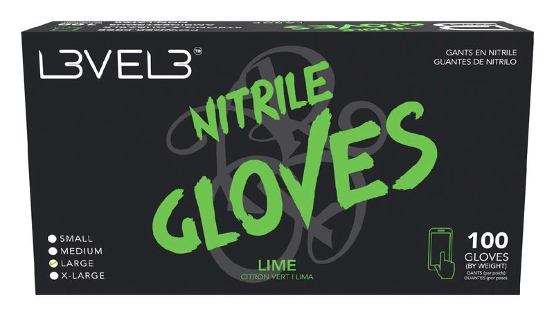 LEVEL3 NITRILE GLOVES LIME [LARGE] 100 PC