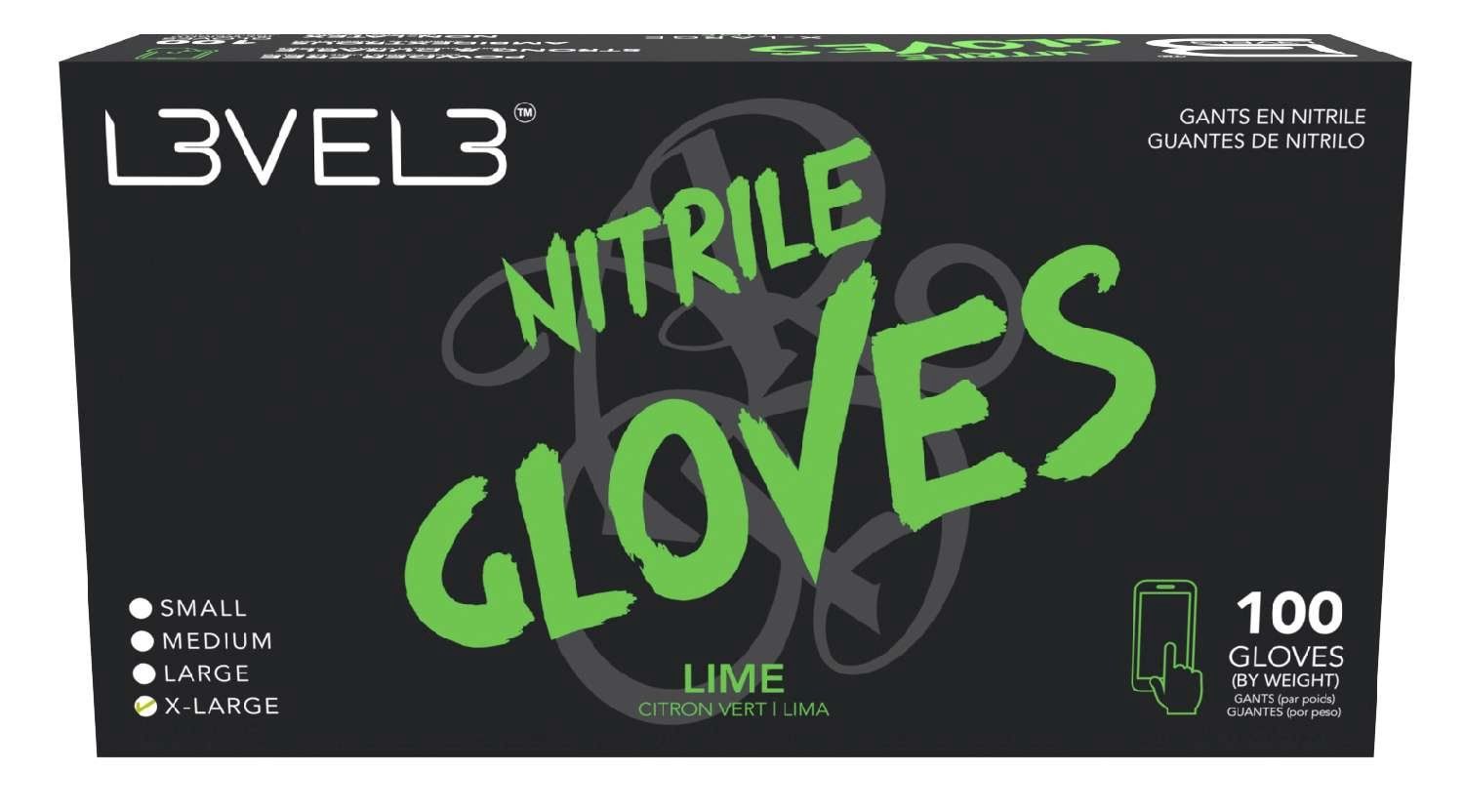 LEVEL3 NITRILE GLOVES LIME [X-LARGE] 100 PC