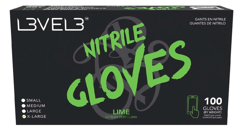 LEVEL3 NITRILE GLOVES LIME [X-LARGE] 100 PC