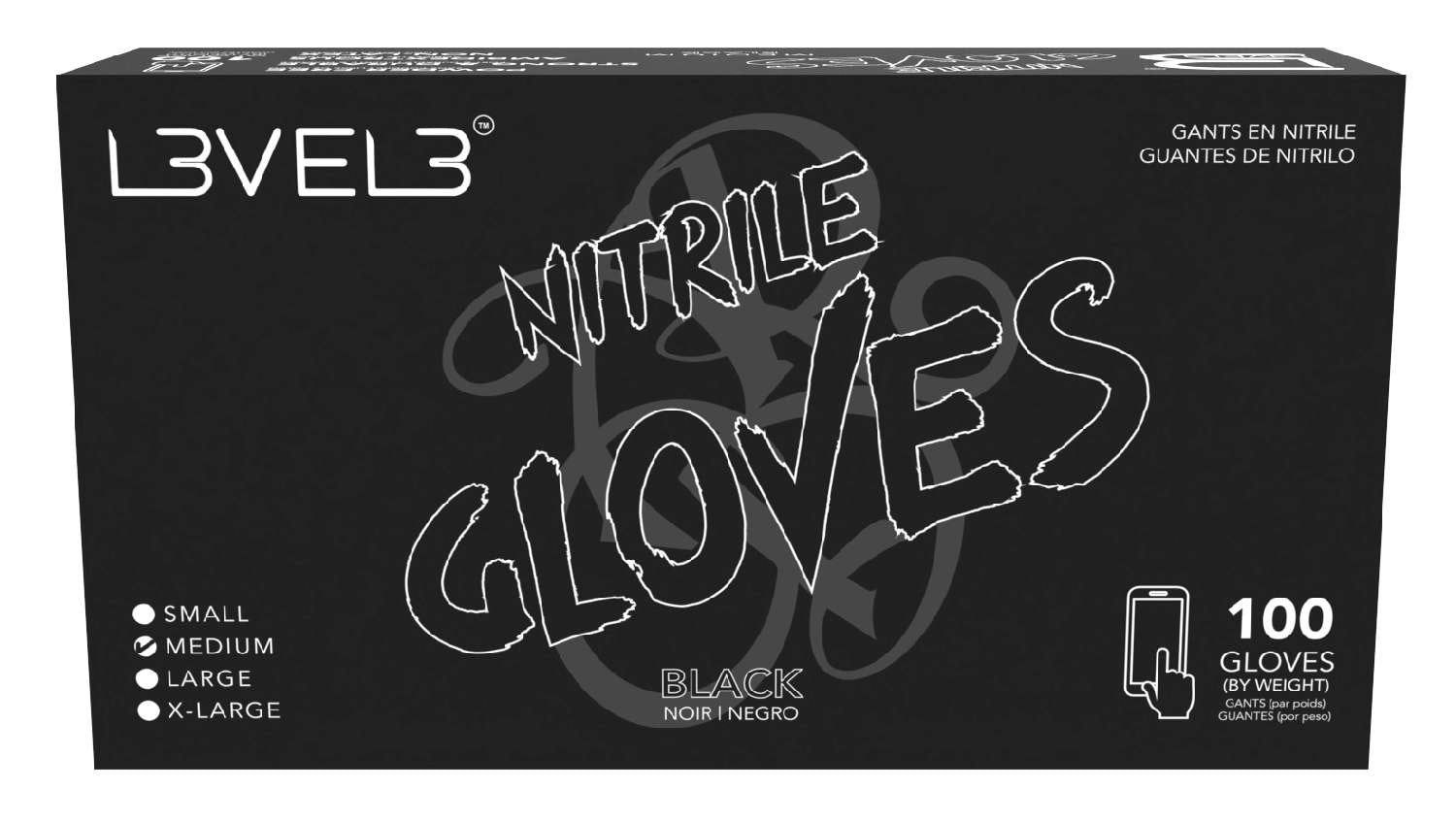 LEVEL3 NITRILE GLOVES BLACK [MEDIUM] 100 PC