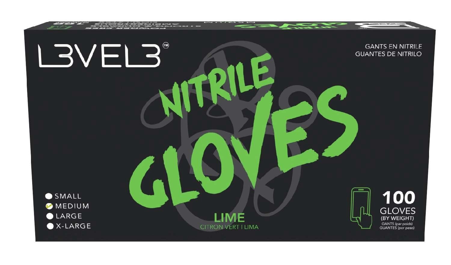 LEVEL3 NITRILE GLOVES LIME [MEDIUM] 100 PC