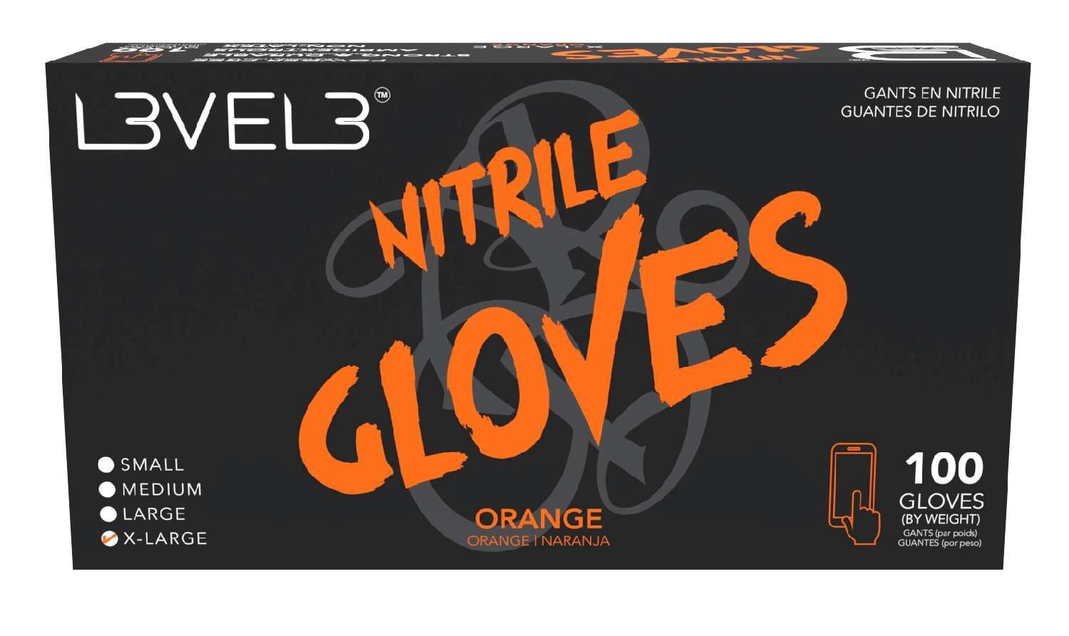 LEVEL3 NITRILE GLOVES ORANGE [X-LARGE] 100 PC