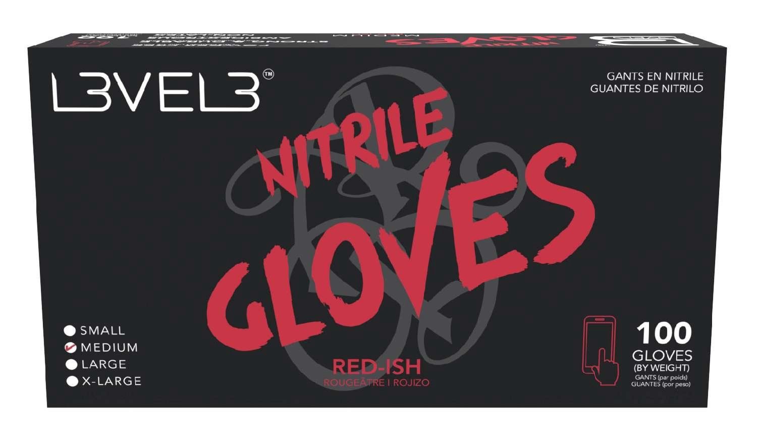 LEVEL3 NITRILE GLOVES RED [MEDIUM] 100 PC