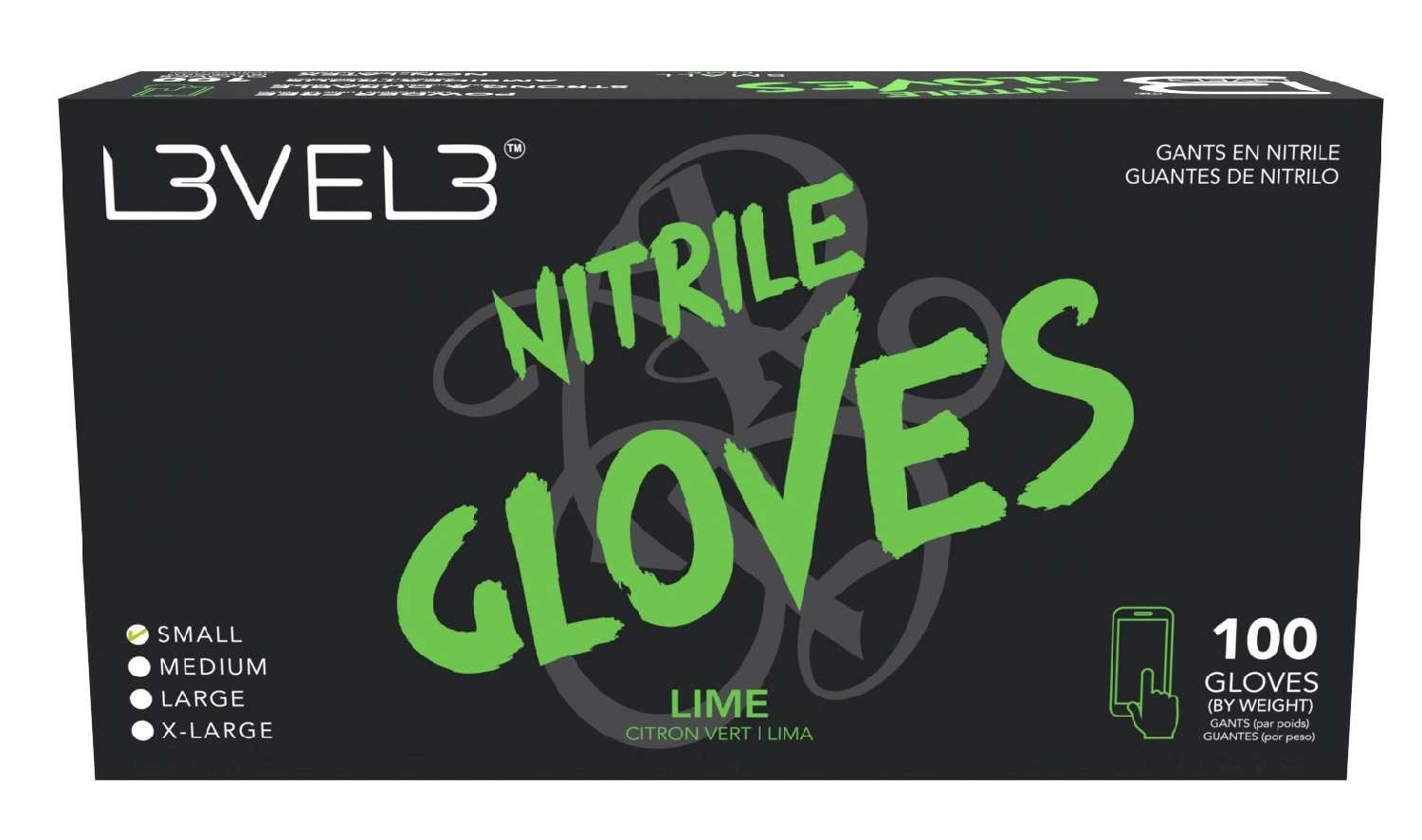 LEVEL3 NITRILE GLOVES LIME [SMALL] 100 PC