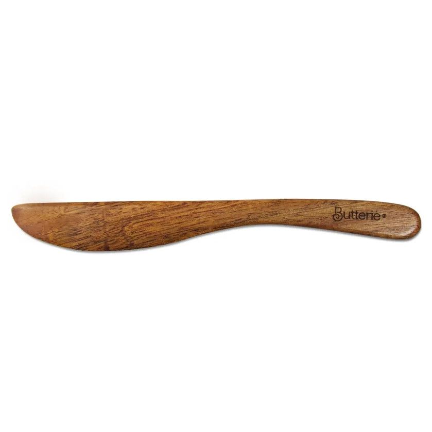 Butterie - Acacia Wood Flip-Top Butter Dish w/ Spreader - Assorted Handle, Brass/ Black