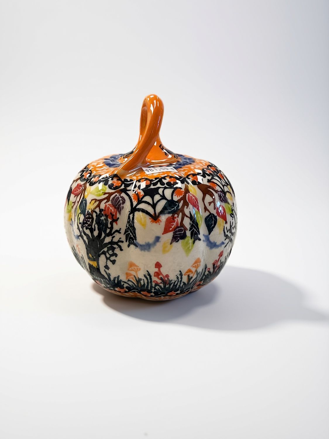 Lidia's Polish Pottery - Small Pumpkin - Multicolored Leaf Pattern