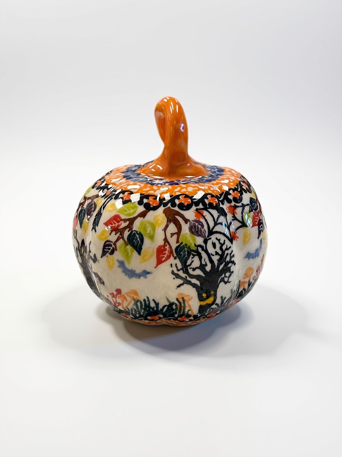 Lidia's Polish Pottery - Small Pumpkin - Multicolored Leaf Pattern