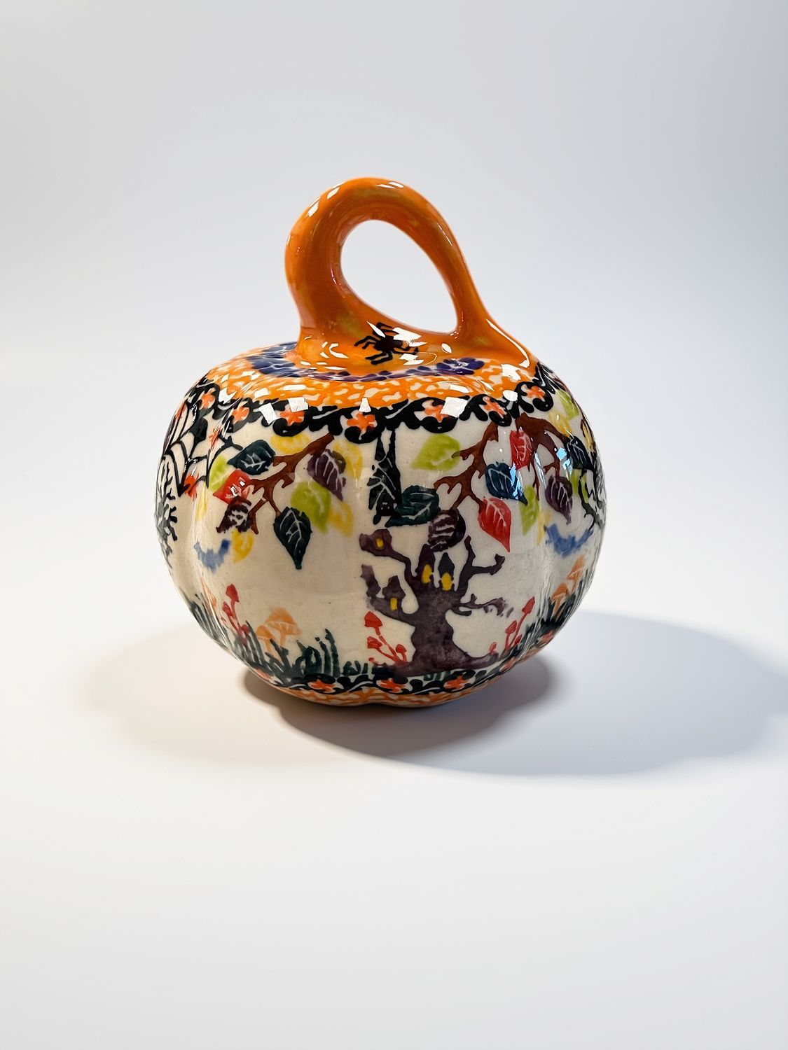 Lidia's Polish Pottery - Small Pumpkin - Multicolored Leaf Pattern