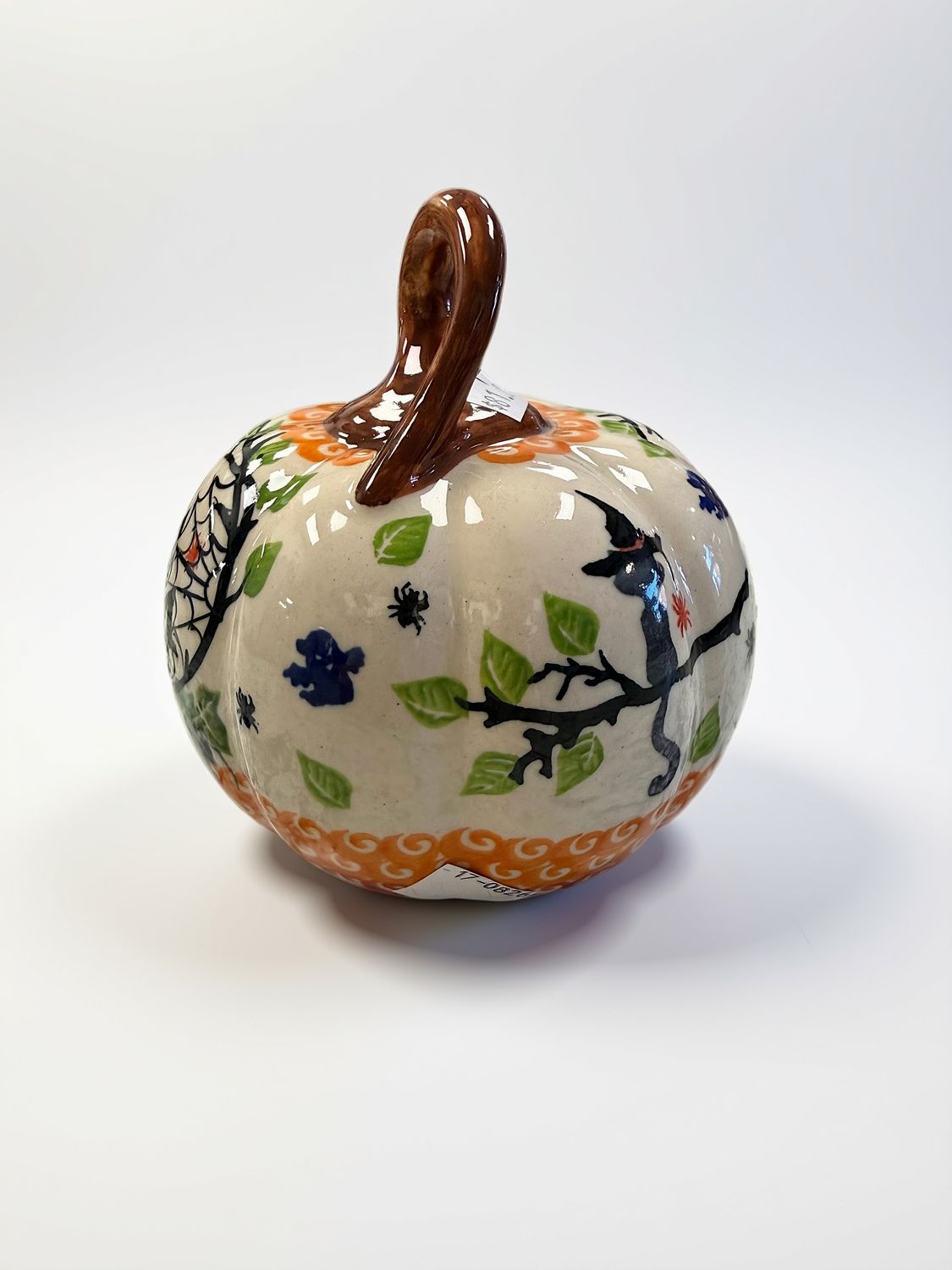 Lidia's Polish Pottery - Small Pumpkin - Green Leaf Pattern
