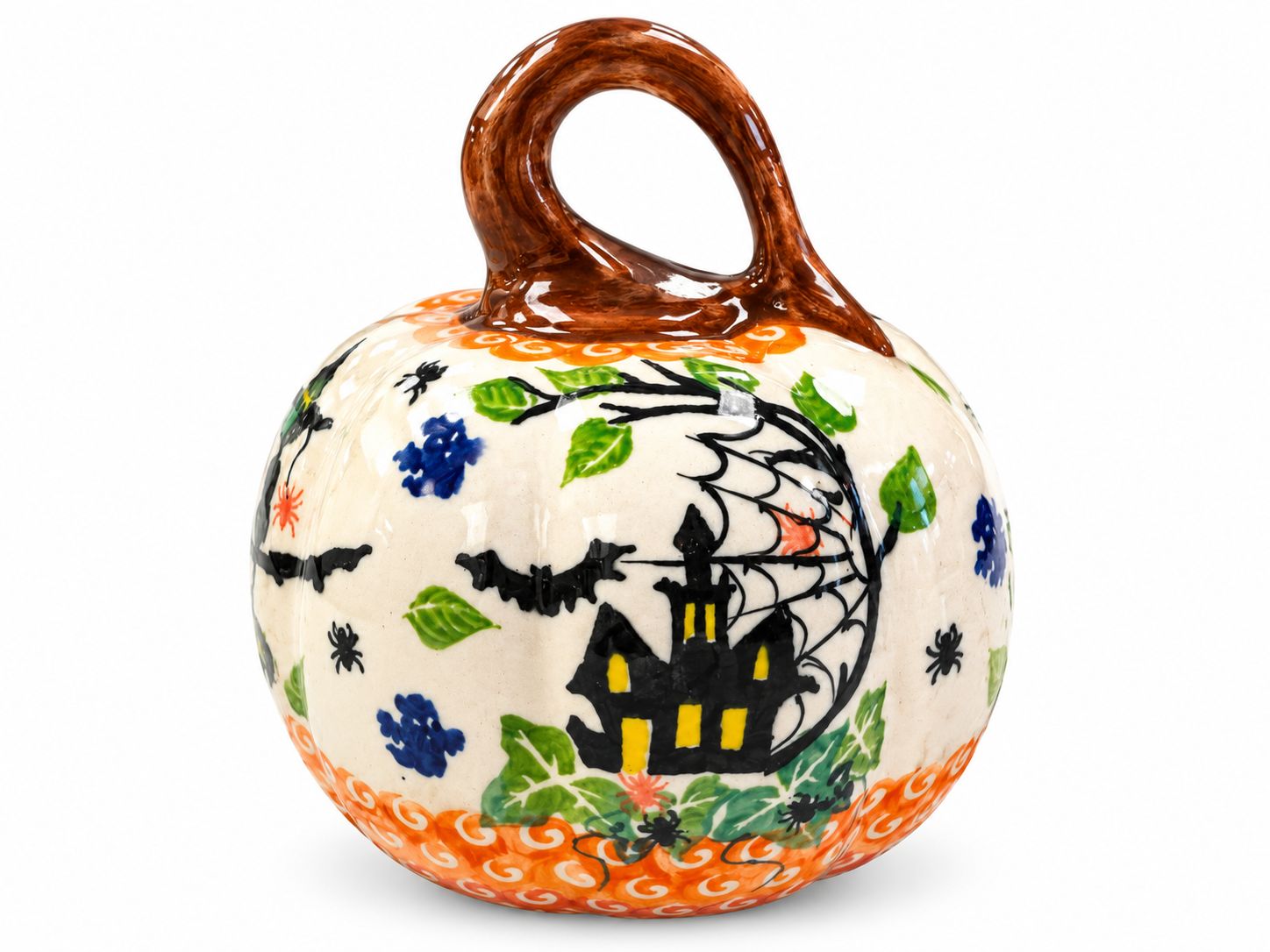 Lidia's Polish Pottery - Small Pumpkin - Green Leaf Pattern