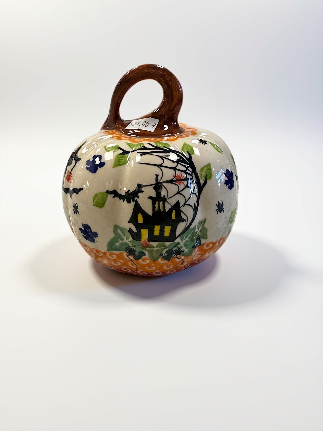 Lidia's Polish Pottery - Small Pumpkin - Green Leaf Pattern