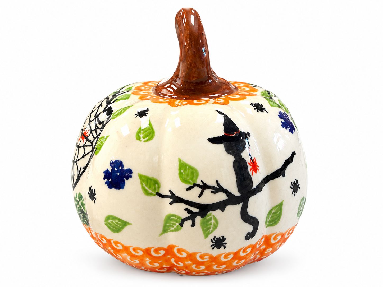Lidia's Polish Pottery - Small Pumpkin - Green Leaf Pattern