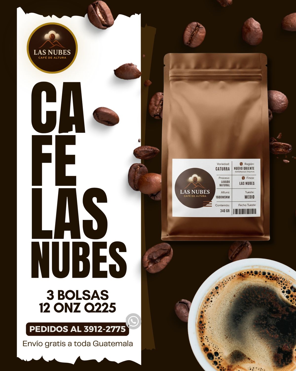Combo 3× Café Las Nubes 12 oz molido – Tueste Medio Nuevo Oriente