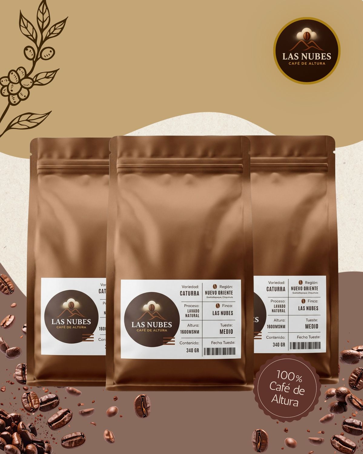 Combo 3× Café Las Nubes 12 oz molido – Tueste Medio Nuevo Oriente