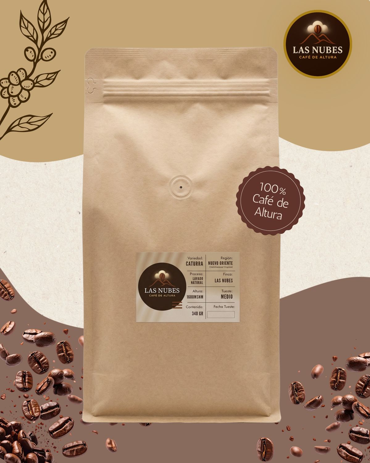 Café Las Nubes 5 lb en grano – Proceso Natural 1,600 msnm Guatemala