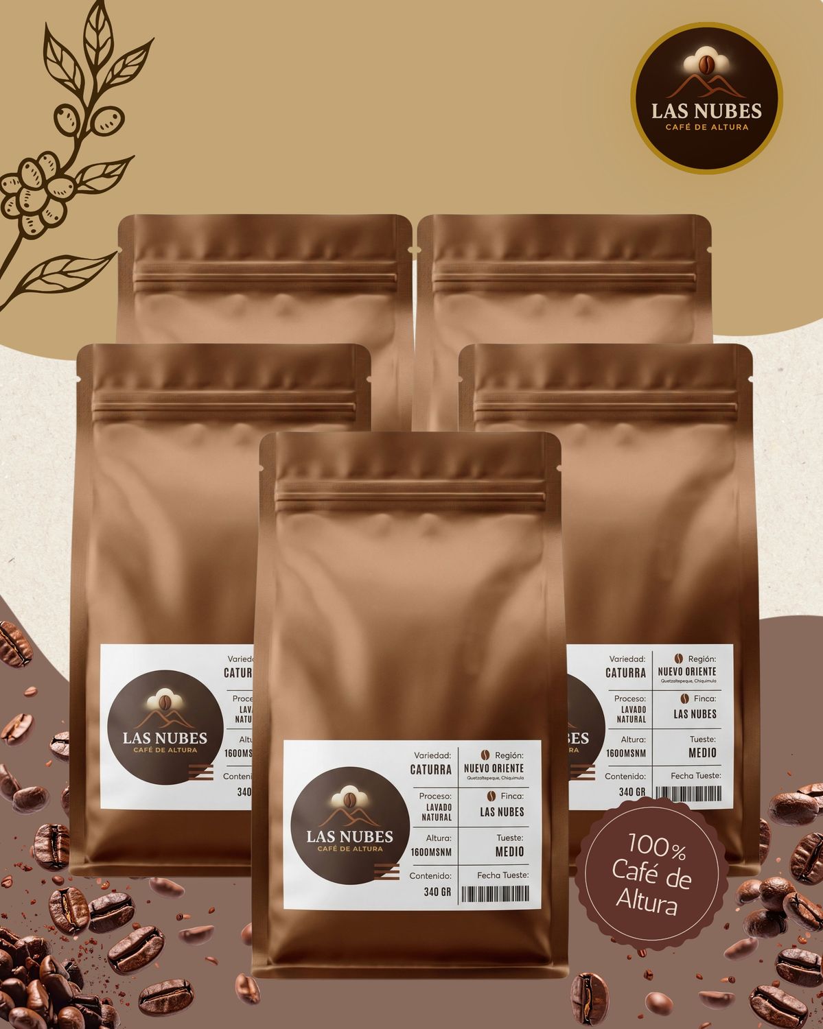 Combo 5× Café Las Nubes 12 oz en grano – Proceso Natural Guatemala