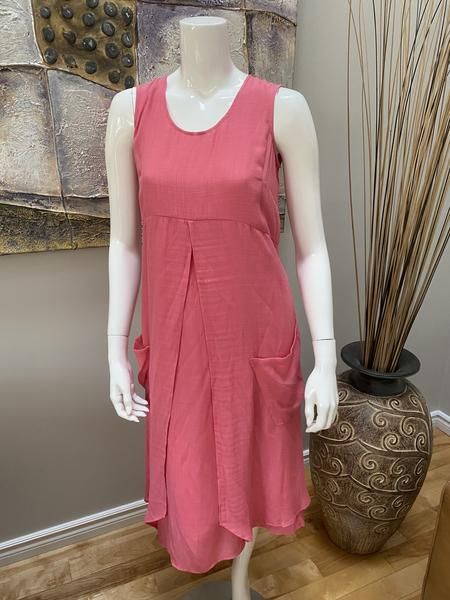 Sleeveless Dress, Color: Coral, Size: S