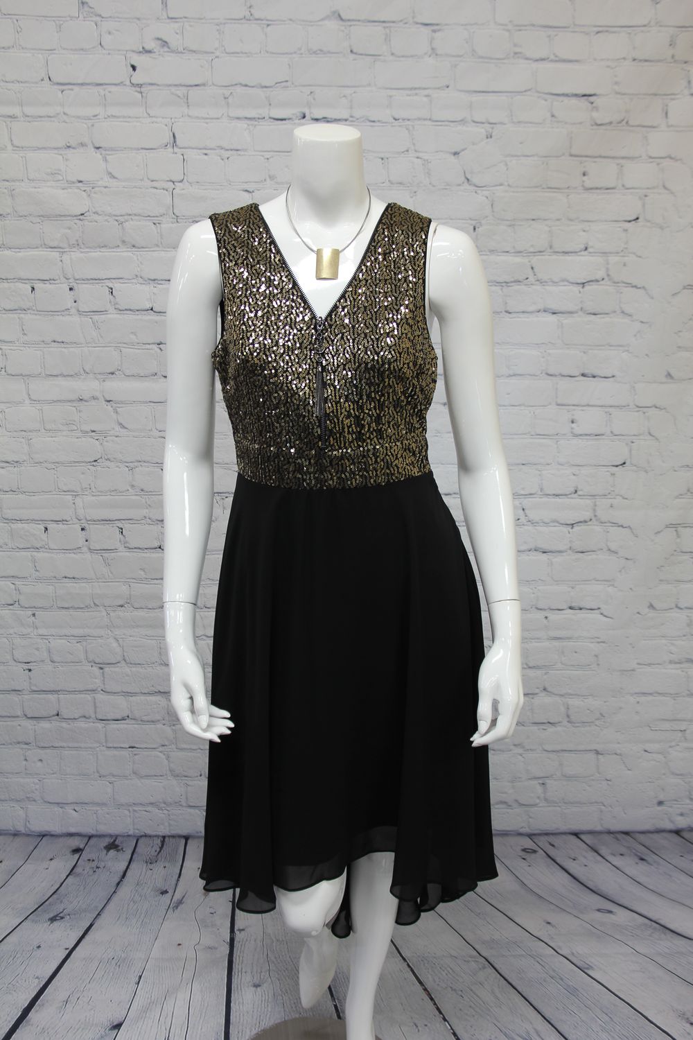 Gold/Black Woven Dress, Size: 6