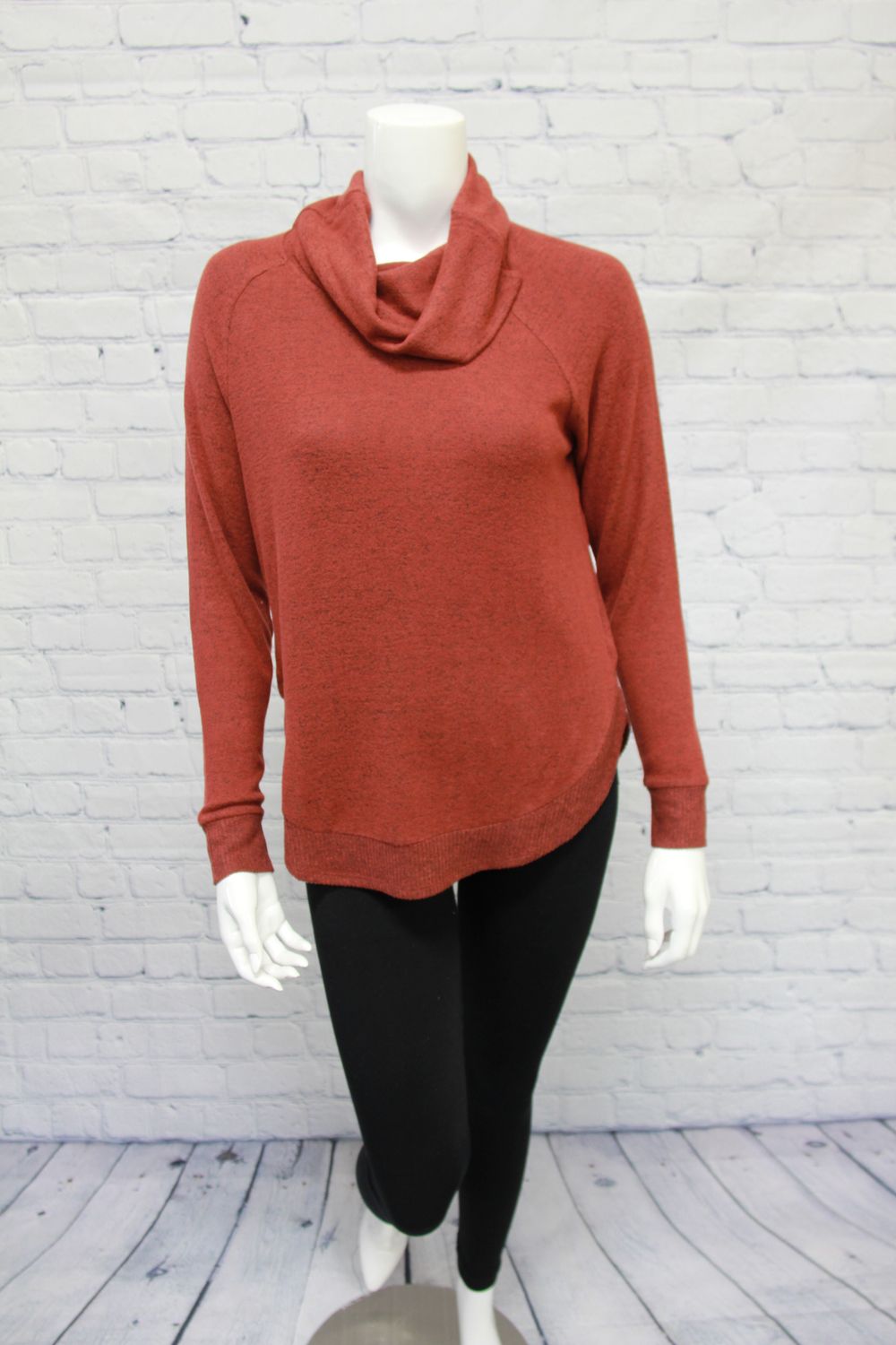 Cowl Neck Top With Shirttail, Color: Spice, Size: S