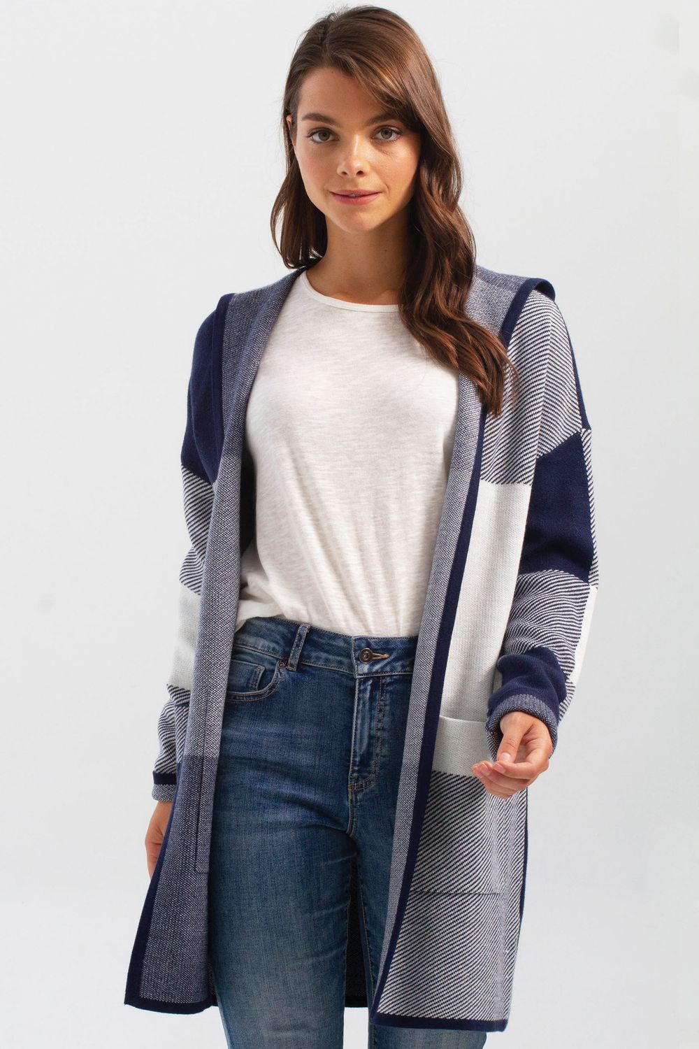 Color Block Cardigan With Hood 