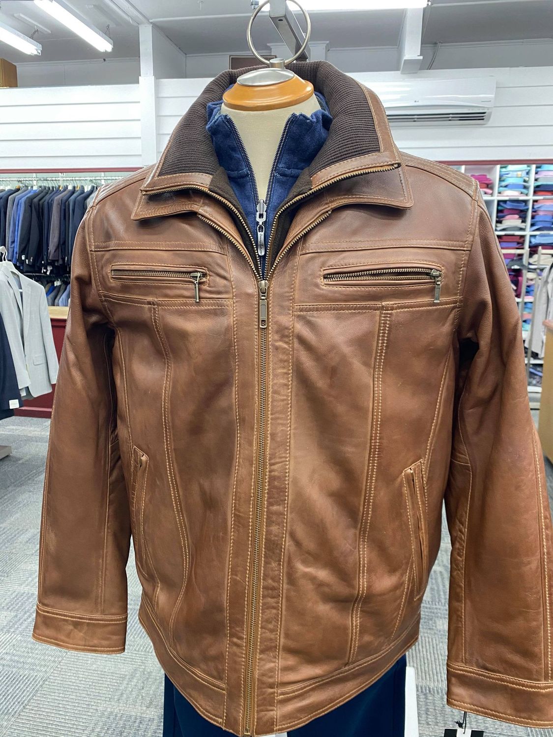 Men's Whiskey Coloured Leather Jacket, Size: M