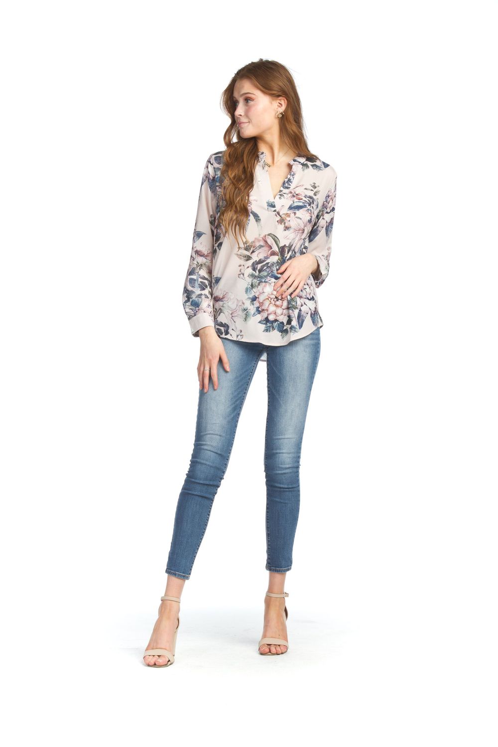 Garden Printed Blouse With Tab, Size: S