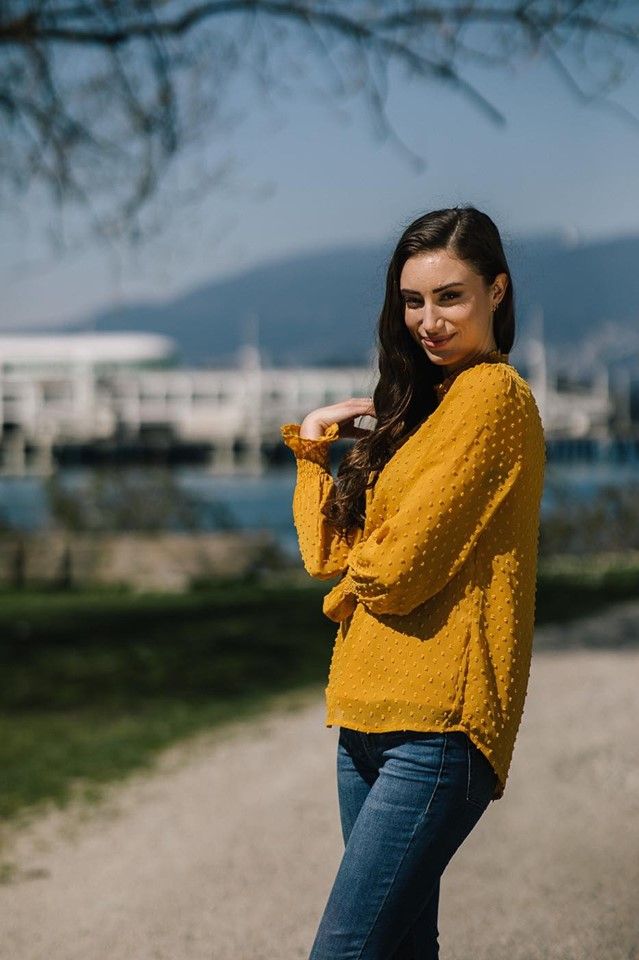 Mock Neck Blouse Mustard, Size: S