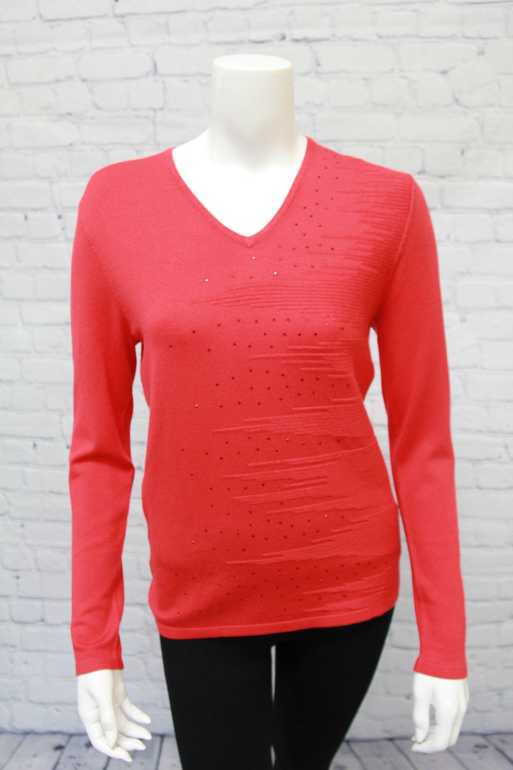 V-Neck Sweater Sequins Red, Size: S