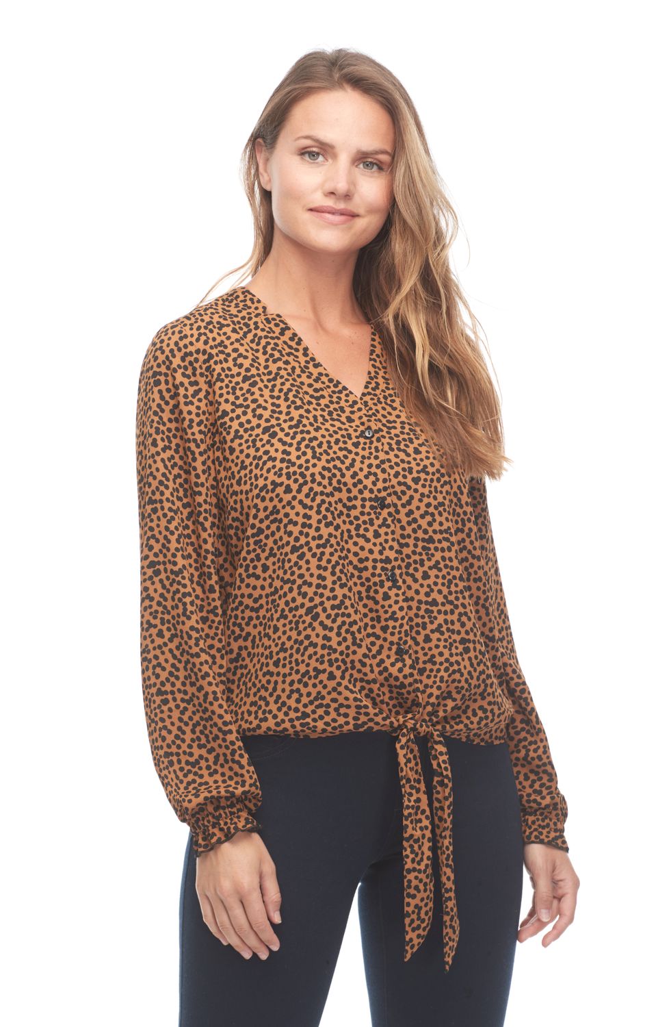 Dotty Print Notched Collar Blouse, Size: 6