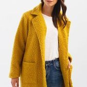 Boucle Knit Tailored Collar Coat, Size: S